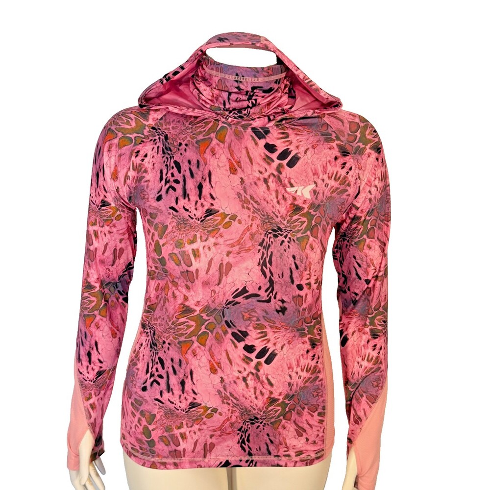 KastKing Long Sleeve Hooded Shirt Women's M Pink Black Abstract Animal Fis